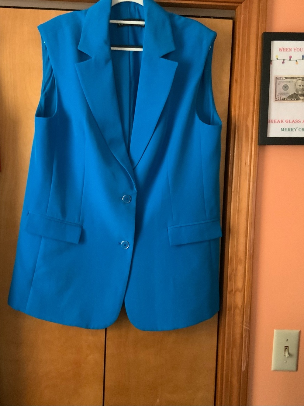 New York & Company Bright Teal Sleeveless Blazer